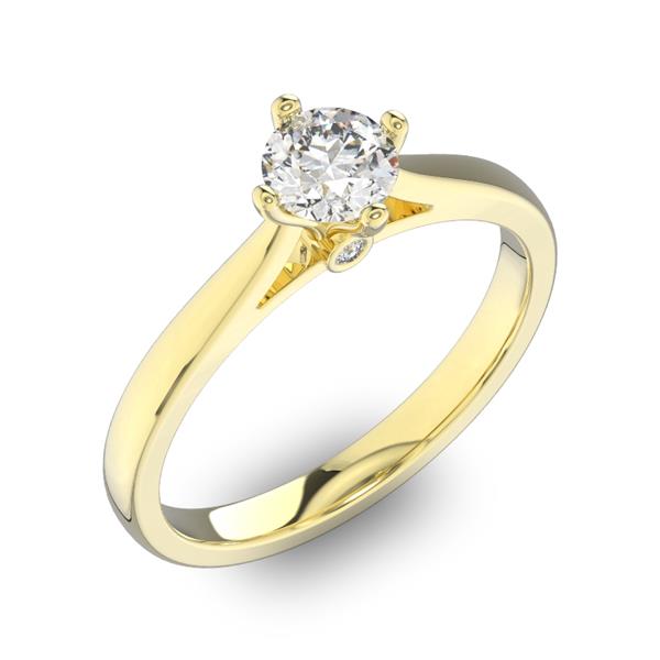 Помолвочное кольцо 1 бриллиантом 0,5 ct 4/5 и 2 бриллиантами 0,02 ct 4/5 из желтого золота 585°