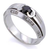 Мужское кольцо с черным бриллиантом 0,42 ct и 24 белыми бриллиантами 0,22 ct 4/4 из белого золота