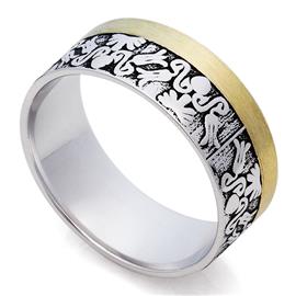 Роскошное  обручальное кольцо с эмалью из белого и желтого золота 585 пробы, артикул R-St112e
