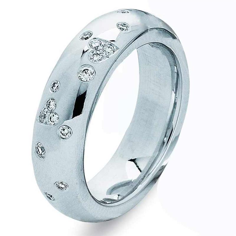 Обручальное кольцо с 15 бриллиантами 0,20 карат белое золото 585 проба, артикул R-010