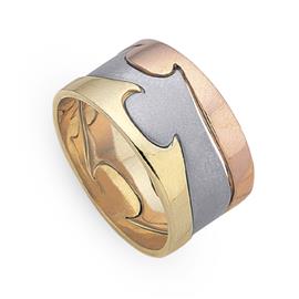 Обручальное кольцо из трехцветного золота 585 пробы, артикул R-СЕ001