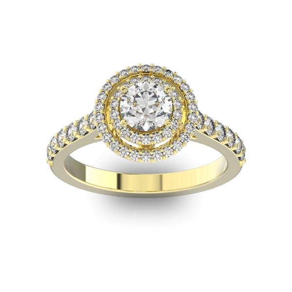 Помолвочное кольцо с 1 бриллиантом 0,45 ct 4/5  и 56 бриллиантами 0,37 ct 4/5 из желтого золота 585°