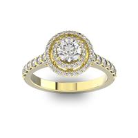Помолвочное кольцо с 1 бриллиантом 0,45 ct 4/5  и 56 бриллиантами 0,37 ct 4/5 из желтого золота 585°