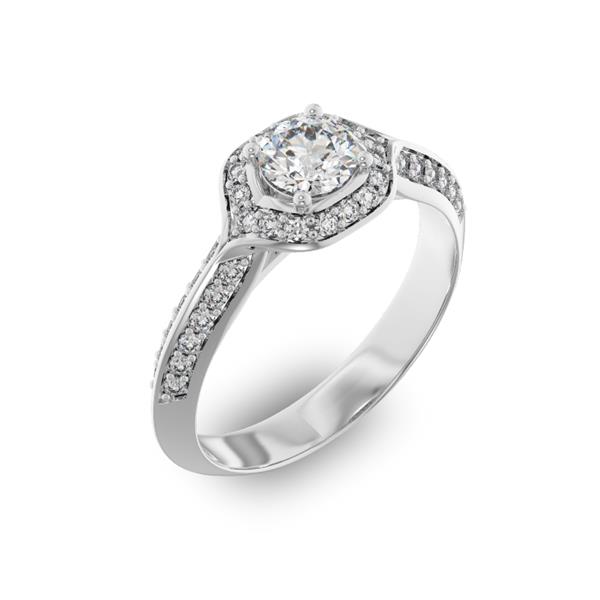 Помолвочное кольцо с 1 бриллиантом 0,45 ct 4/5  и 40 бриллиантами 0,28 ct 4/5 из белого золота 585°