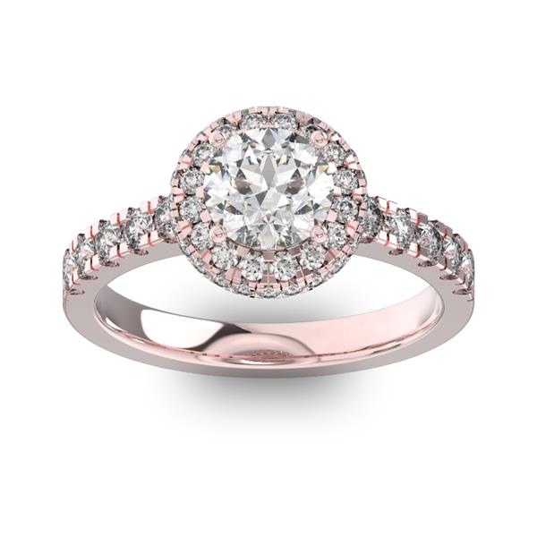 Помолвочное кольцо с 1 бриллиантом 0,67 ct 4/5  и 50 бриллиантами 0,4 ct 4/5 из розового золота 585°