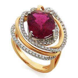 Кольцо с 1 турмалином 6,42 ct и 88 бриллиантами 0,90 ct  4/5 из розового золота, артикул R-ВИ2513