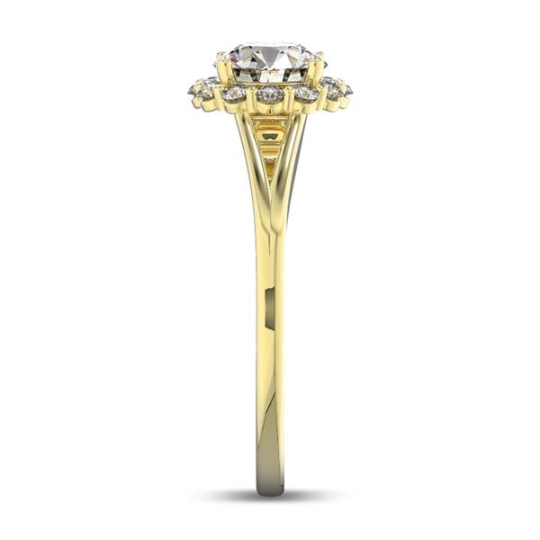 Помолвочное кольцо с 1 бриллиантом 0,7 ct 4/5  и 14 бриллиантами 0,17 ct 4/5 из желтого золота 585°