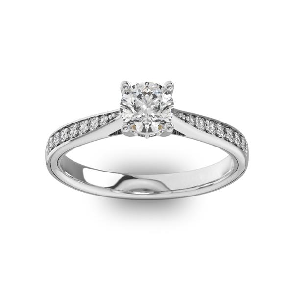 Помолвочное кольцо с 1 бриллиантом 0,45 ct 4/5  и  22 бриллиантами 0,11 ct 4/5 из белого золота 585°