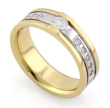 Обручальное кольцо с бриллиантами из белого и желтого золота, артикул R-С2989