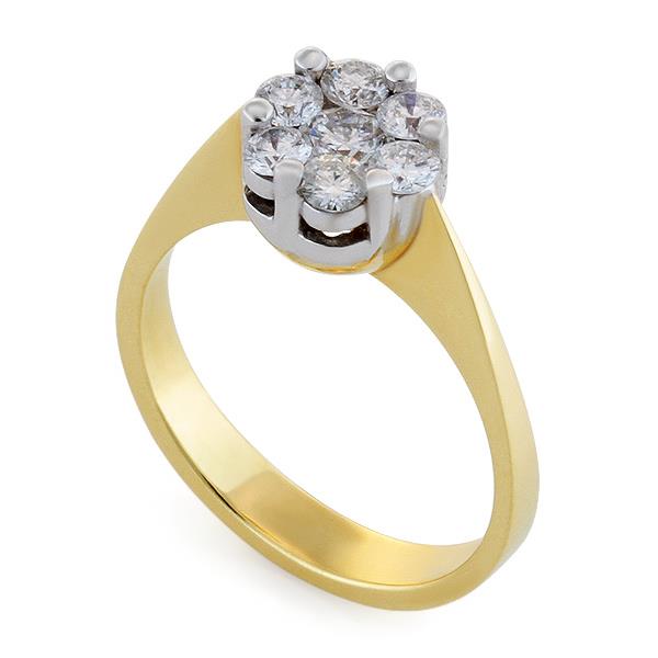 Помолвочное кольцо с 1 бриллиантом 0,24 ct 4/5 и 6 бриллиантов 0,47 ct 3/5 из желтого золота, артикул R-DRN10202-01