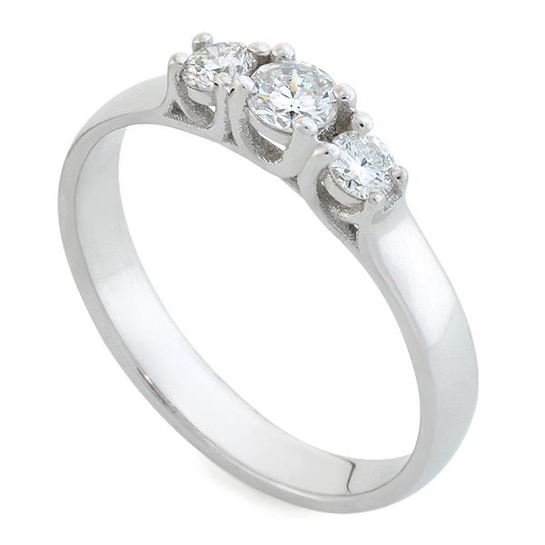 Помолвочное кольцо с 1 бриллиантом 0,15 ct 3/5 и 2 бриллианта 0,16 ct 3/5 белое золото 585°, артикул R-R0048W