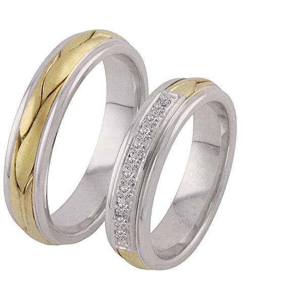 Двойное кольцо из белого и желтого золота