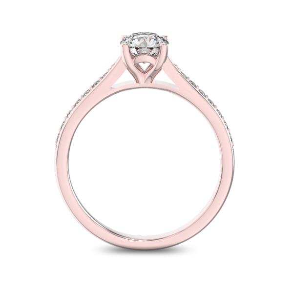 Помолвочное кольцо с 1 бриллиантом 0,45 ct 4/5  и 14 бриллиантами 0,8 ct 4/5 из розового золота 585°