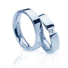 Обручальные кольца с бриллиантом из белого золота серии "Twin set", артикул R-ТС 4000-2-0,06