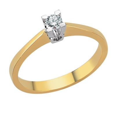 Помолвочное кольцо с 1 бриллиантом 0,13 ct 3/5 желтое белое золото, артикул R-TRN04957-001