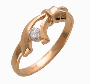 Помолвочное кольцо из розового золота 585 пробы с 1 бриллиантом 0,12 карат, артикул R-01К612590-012