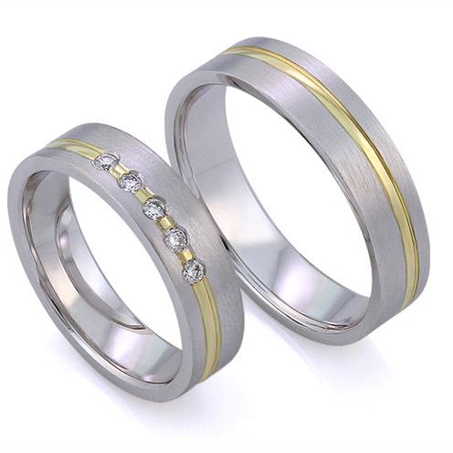 Обручальные кольца  с бриллиантами из белого и желтого золота 585 пробы, артикул R-ТС L1919