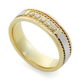 Обручальное кольцо из желтого и белого золота 585 пробы с 5 бриллиантами 0,05 карат, артикул R-V1010