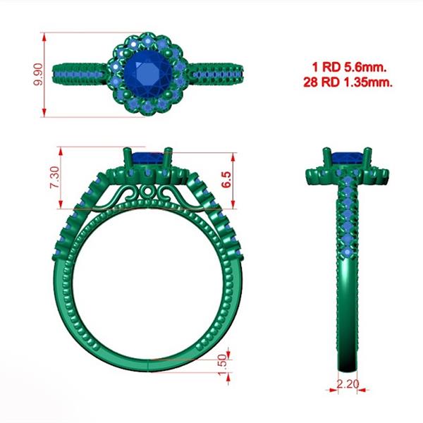 Кольцо с 1 бриллиантом 0,7 ct 4/5 и 28 бриллиантами 0,22 ct 4/5 из белого золота 585°