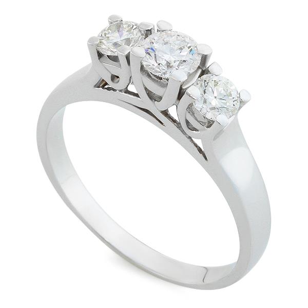 Помолвочное кольцо с 1 бриллиантом 0,32 ct 5/5 и 2 бриллианта 0,38 ct 5/5 белое золото 750°, артикул R-H0001 