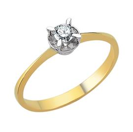 Помолвочное кольцо с 1 бриллиантом 0,16 ct 3/5 желтое белое золото, артикул R-TRN04972-005 