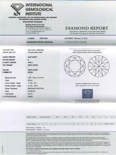 Помолвочное кольцо с 21 бриллиантом 0,73 ct (центр 1 бриллиант 0,59 ct 2/3 по бокам 20 бриллиантов 0,14 ct 4/5) из желтого золота сертификат IGI