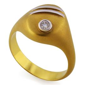 Мужское кольцо  с 1 бриллиантом 0,08 ct 4/4 из желтого и белого золота, артикул R-1380а
