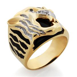 Мужское кольцо с фианитами и ониксом из желтого золота, артикул R-0715