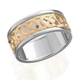 Обручальное кольцо дизайнерское из белого и  розового золота, ширина 6 мм, артикул R-W47690-1