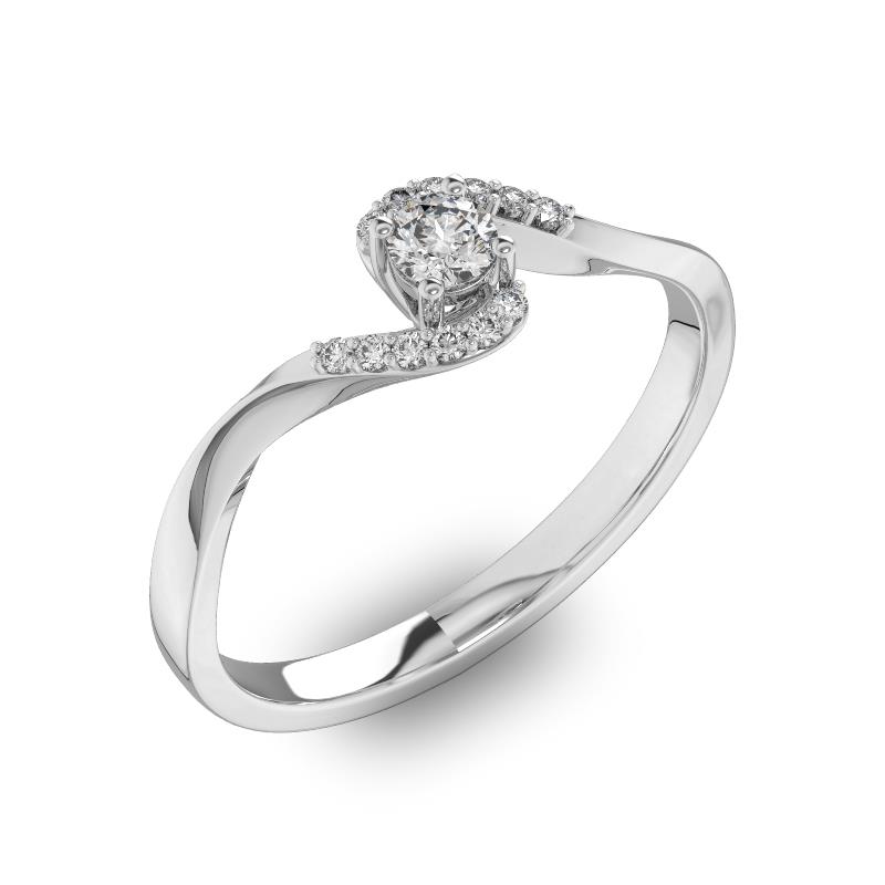 Помолвочное кольцо с 1 бриллиантом 0,15 ct 4/5  и 12 бриллиантами 0,04 ct 4/5 из белого золота 585°, артикул R-D40459-2