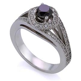 Помолвочное кольцо с черным бриллиантом 0,40 ct белые бриллианты 0,28 ct 4/5 белое золото, артикул R-КК 043040