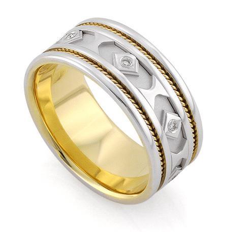 Обручальное кольцо с 7 бриллиантами 0,07 карат белое и желтое золото, артикул R-3335