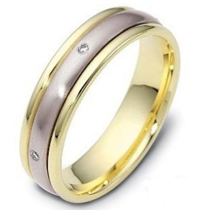 Обручальное кольцо с бриллинтами из белого и желтого золота 585 пробы, артикул R-1237/001