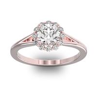 Помолвочное кольцо с 1 бриллиантом 0,7 ct 4/5  и 14 бриллиантами 0,17 ct 4/5 из розового золота 585°