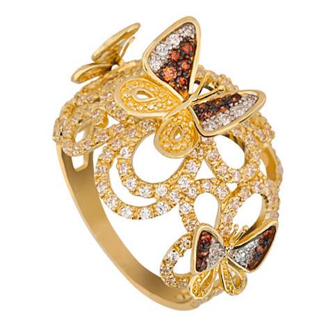 Кольцо Бабочки золото 585° кубический цирконий, артикул R-ТТТ1143