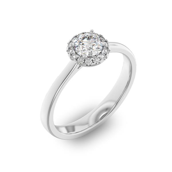 Помолвочное кольцо с 1 бриллиантом 0,45 ct 4/5  и 14 бриллиантами 0,08 ct 4/5 из белого золота 585°