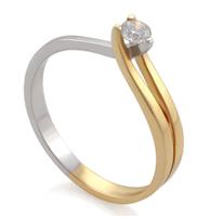 Помолвочное кольцо из желтого и белого золота 585 пробы с 1 бриллиантом 0,14 карат