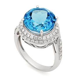 Кольцо с 1 голубым топазом 8,83  ct и 66 бриллиантами 0,60 ct 4/5 белое золото, артикул R-RNO11397