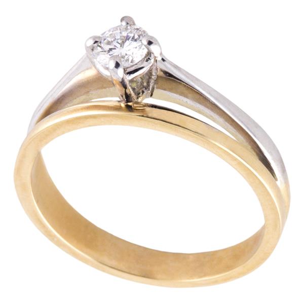 Помолвочное кольцо с 1 бриллиантом 0,22 ct 2/3 розовое белое золото 585°, артикул R-НП 050