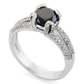 Помолвочное кольцо с 1 черным бриллиантом 1,50 ct и 130 белые бриллиантами 0,35 ct 4/4 белое золото, артикул R-НП 028