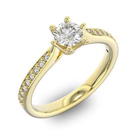 Помолвочное кольцо с 1 бриллиантом 0,3 ct 4/5  и 16 бриллиантами 0,12 ct 4/5 из желтого золота 585°, артикул R-D42592-1