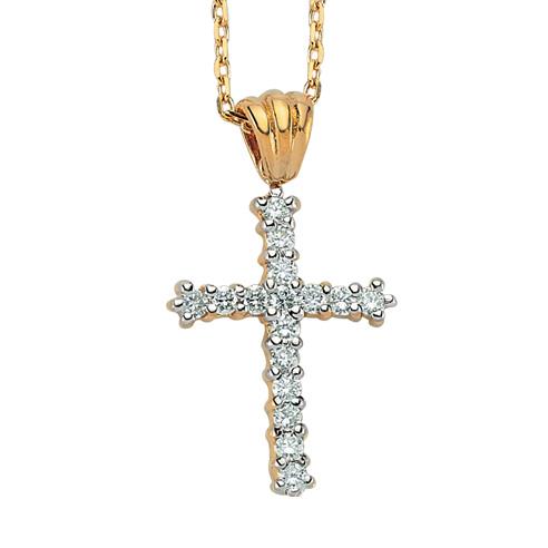 Цепь с подвеской в форме православгого креста из желтого золота c 16 бриллиантами 0,2 ct 3/4, артикул R-DHC00002-01 