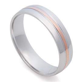 Классическое обручальное кольцо из белого золота с полоской в центре из розового золота 585 пробы, артикул R-St025e