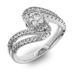 Помолвочное кольцо с 1 бриллиантом 0,45 ct 4/5  и 48 бриллиантами 0,38 ct 4/5 из белого золота 585°, артикул R-D42599-2