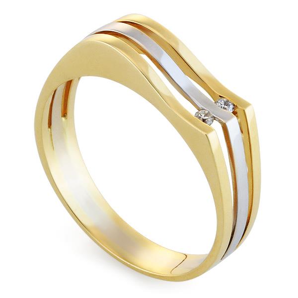 Кольцо с 2 бриллиантами 0,03 ct 3/4 из желтого золота, артикул R-DRN10873-004