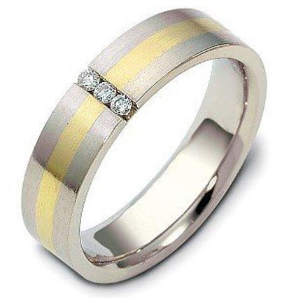 Обручальное кольцо с бриллиантами из белого и желтого золота 585 пробы, артикул R-1855