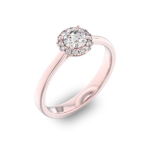 Помолвочное кольцо с 1 бриллиантом 0,45 ct 4/5  и 14 бриллиантами 0,08 ct 4/5 из розового золота 585°