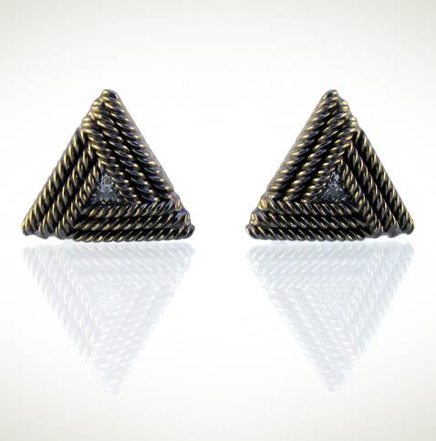 Запонки Треугольник из серебра 925 пробы с гальваническим покрытием родием черного цвета