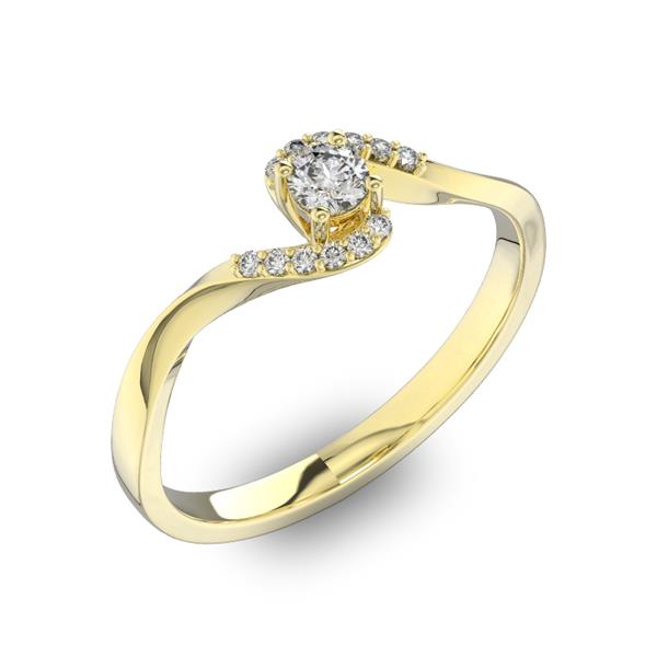 Помолвочное кольцо с 1 бриллиантом 0,15 ct 4/5  и 12 бриллиантами 0,04 ct 4/5 из желтого золота 585°