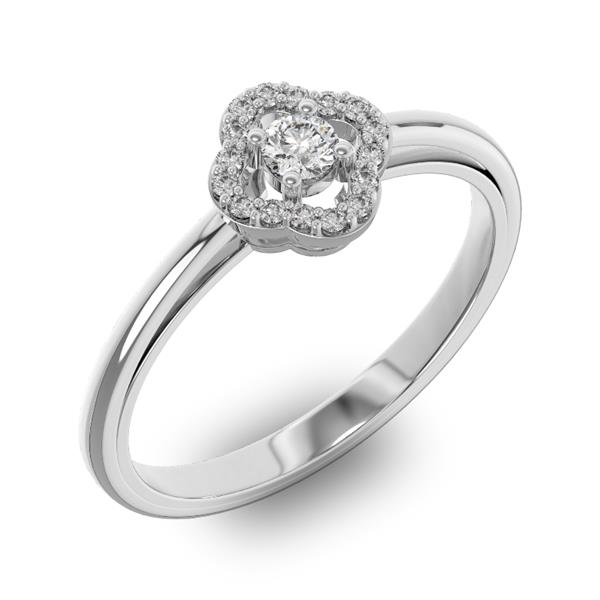 Помолвочное кольцо с 1 бриллиантом 0,1 ct 4/5  и 16 бриллиантами 0,05 ct 4/5 из белого золота 585°